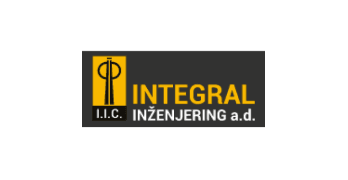 Logotip kompanije Integral Inženjering a.d. sa žuto-crnim dizajnom i simbolom građevinskog stuba