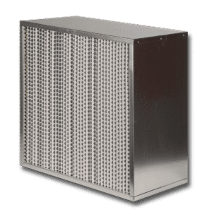 HEPA filter za vazduh sa aluminijumskim separatorima i metalnim ramom za filtraciju čestica u čistim sobama i sterilnim prostorima.