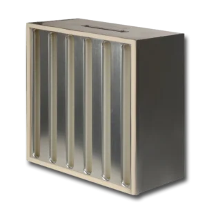 HEPA filter visokog kapaciteta sa V-modul dizajnom i metalnim ramom za efikasnu filtraciju vazduha.